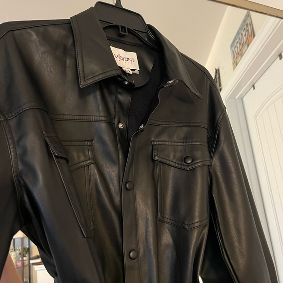 Long Sleeve Leather Mini Dress - Picture 3 of 7